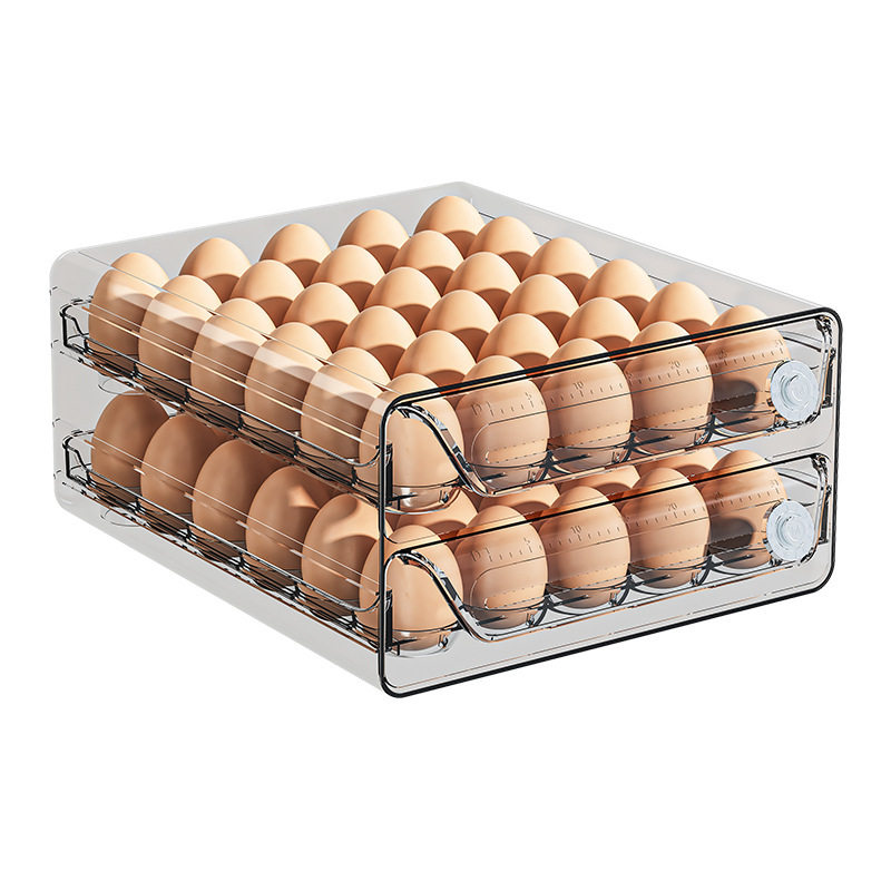 Egg storage box kitchen refrigerator fresh egg box plastic transparent multi-size double drawer egg box