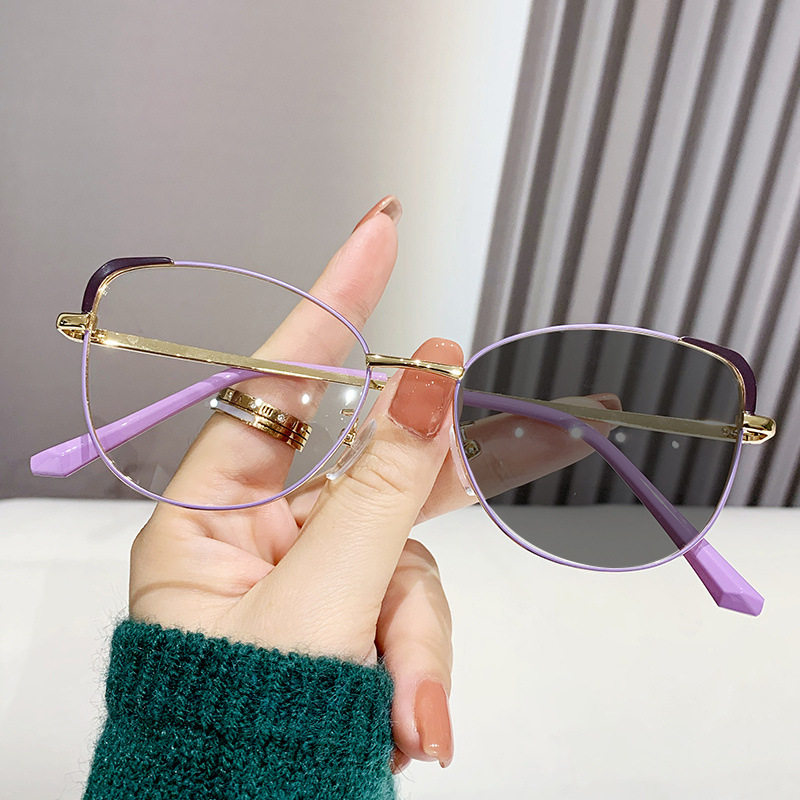 New trend cat eye glasses frame retro personality color changing anti blue light glasses metal fashion color changing glasses foreign trade