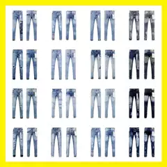 Foreign trade wholesale American high street tide brand Purple small feet straight tube splash ink graffiti scraped hole tight jeans
