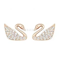 White diamond swan rose gold stud earrings