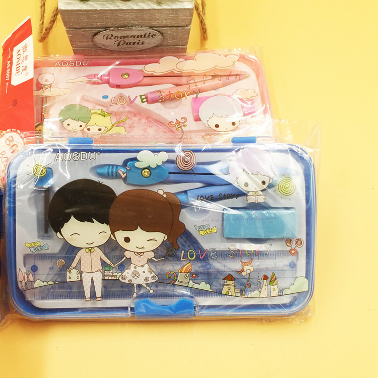 Aosidu iron compasses students use suit compasses with simple mechanical pencil to send rubber red and blue factory wholesale