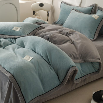 Winter Milk Velvet Four-Piece Quilt Cover Single Piece Autumn and Winter Fleece-Lined Coral Velvet Quilt Cover Double-Sided Plush Quilt Three-Piece Set