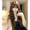 Caramel Chestnut Wool Curly Bangs Wig for Women with Long Hair, Natural Middle-Parted Egg Roll, Autumn and Winter Lazy Long Curly Hair Full Head