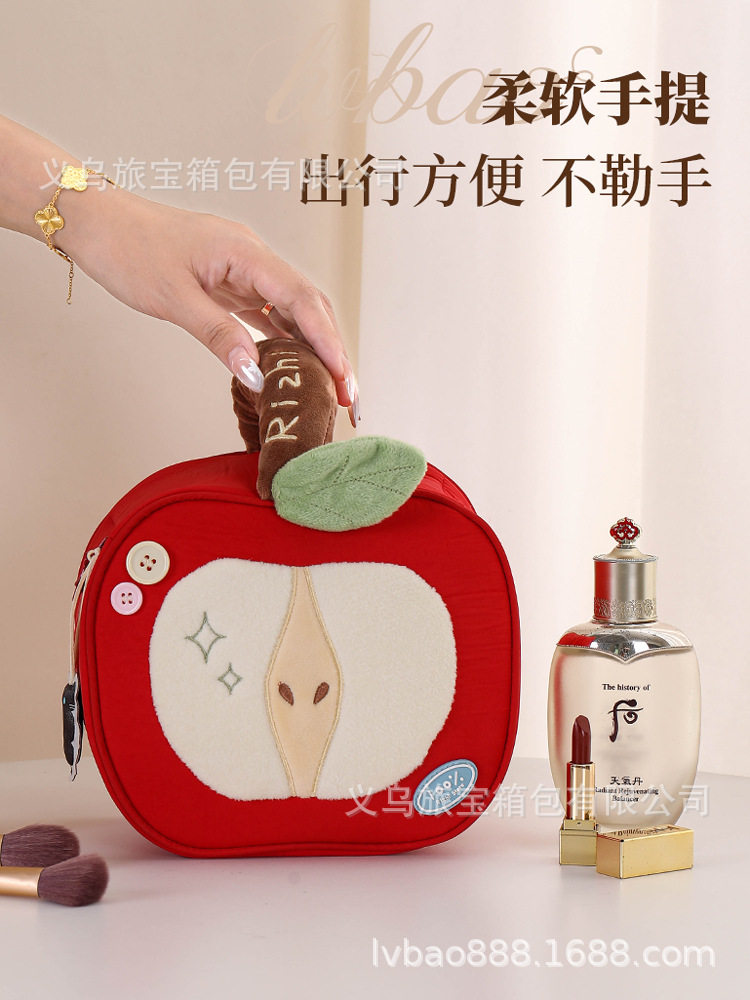 Cross-Border Silk Makeup Bag Japanese Cute Style Red Apple Portable Large Capacity Travel Cosmetic Storage Bag