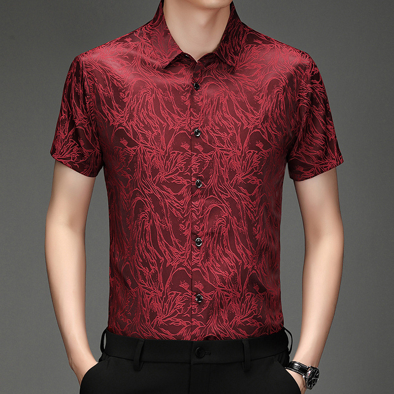 Áo Sơ Mi Nam Ngắn Tay Họa Tiết Hoa Thoáng Khí Hàng Mùa Hè Trung Niên