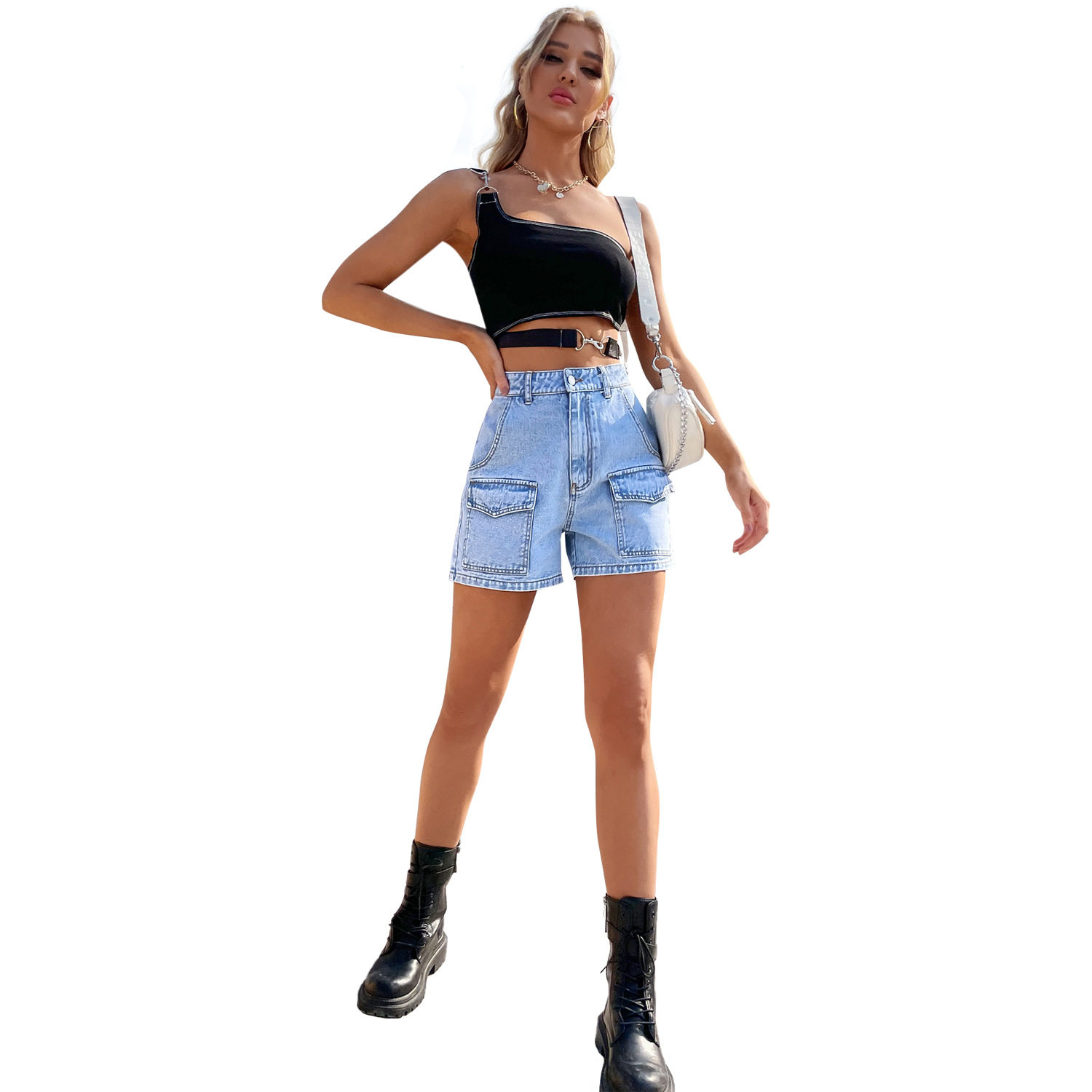 High Waisted Denim Shorts for Women Pocket Design Straight Cut Fashionable Style Spring Summer Collection Wholesale