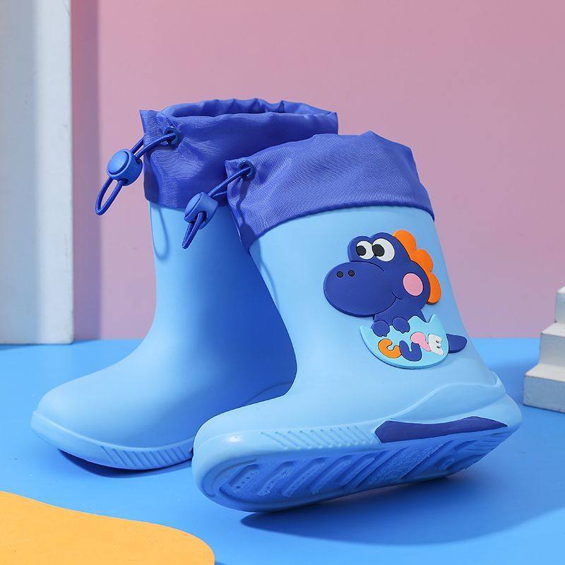 Fashionable Children's Rain Boots, Warm and Cotton-Lined, Non-Slip, Universal Rain Boots, Water Shoes for Babies, Boys and Girls, Cute Cartoon Style with Fleece Lining