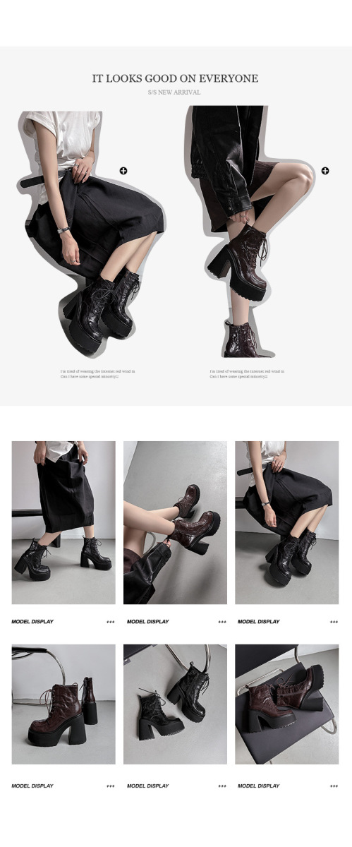 Boot Martin nữ da cừu thắt dây gót cao 11.5cm đế dày — Da đen, da màu nâu, Lớp lót nhung đen, Nhung nâu