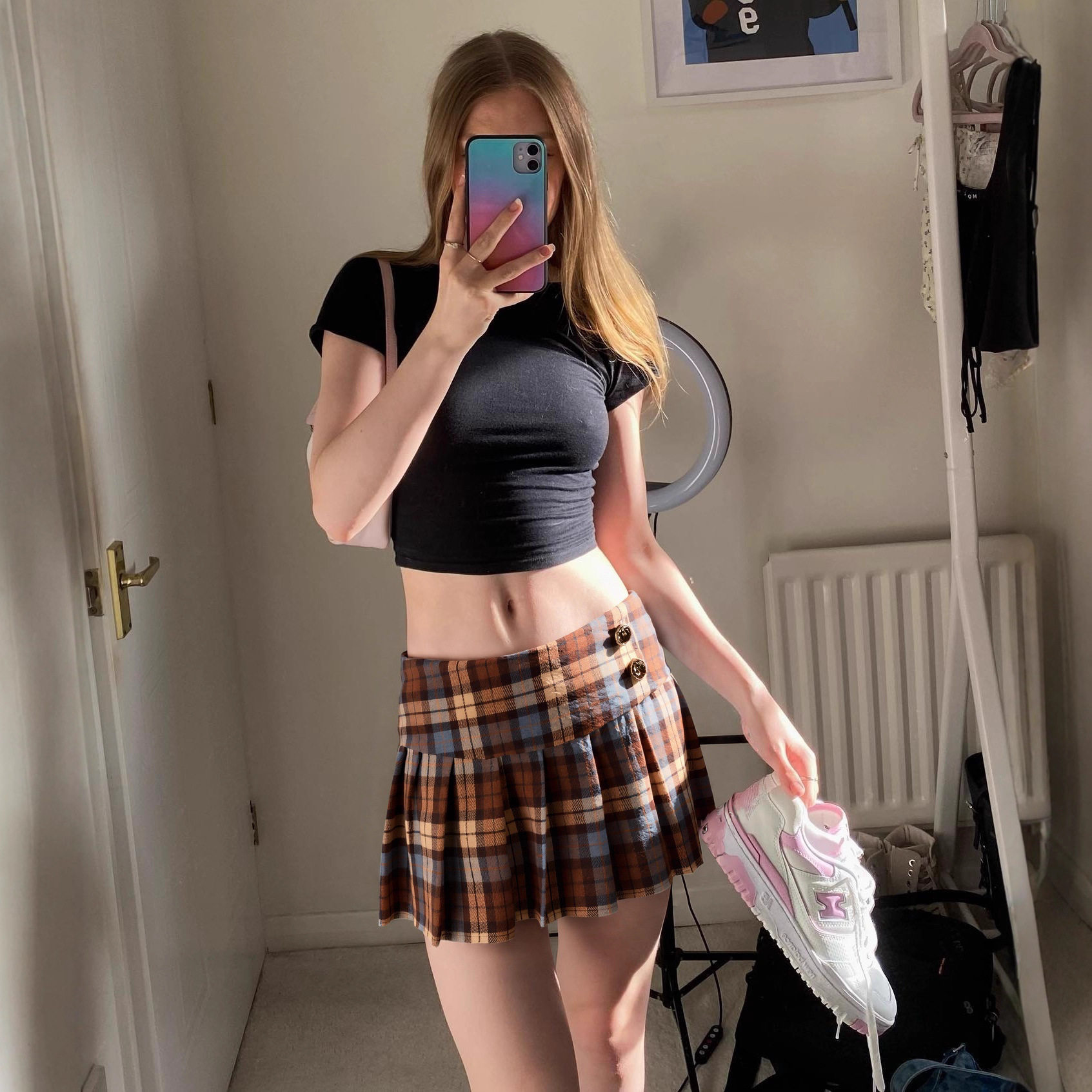 Vintage Inspired Pleated Skirt Color Block Plaid Low Waist Spring Preppy Style for Casual and Formal Occasions