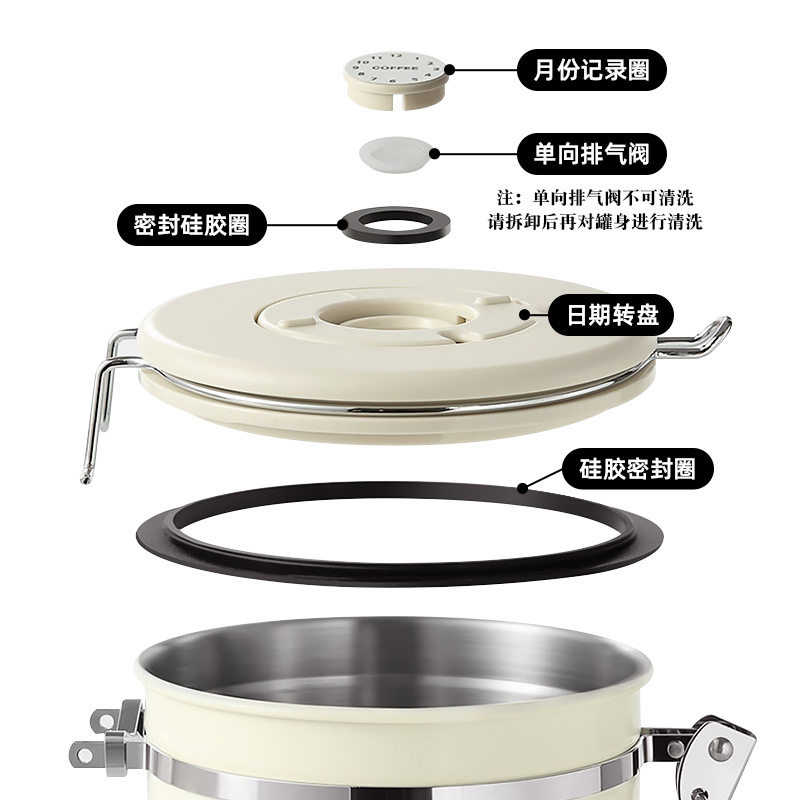 Coffee Bean Sealed Jar 304 Stainless Steel Exhaust Valve Breathing Seal Storage Jar with Spoon Fresh-keeping Jar Coffee Jar
