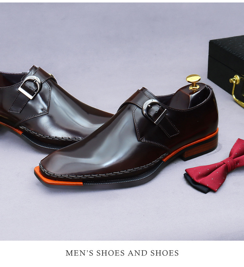 Giày tây nam da bò thật khóa cài monk strap mặt bóng kiểu Anh — Màu đen, Màu nâu