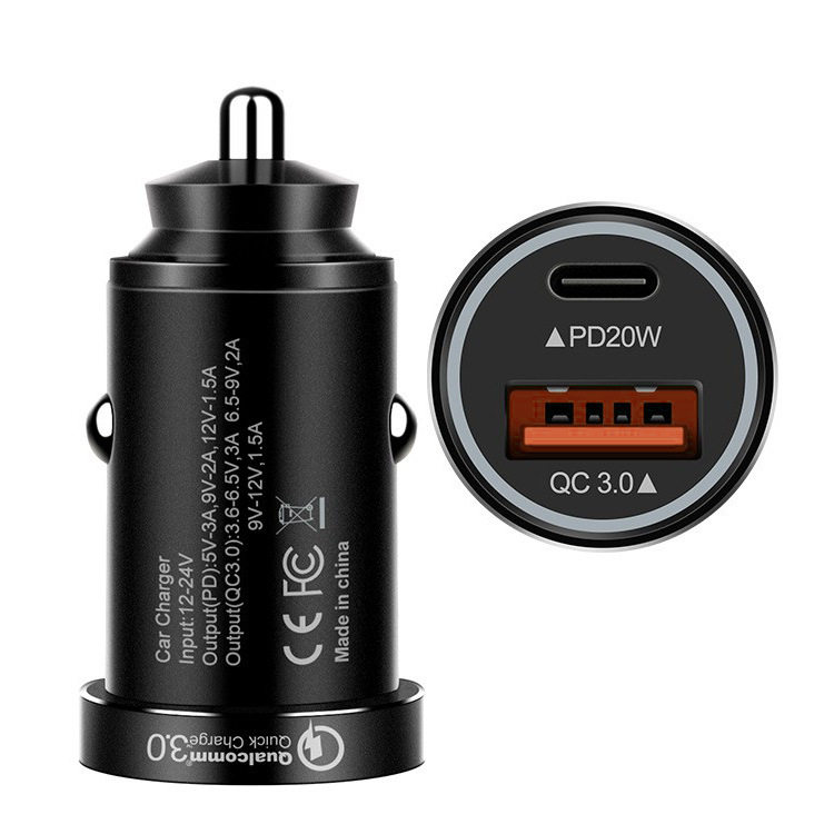 Mini Aluminum Alloy Private Model Car Charger Qc3.0+Pd20W Dual-Port Output 38W Fast Charging Flash Charger