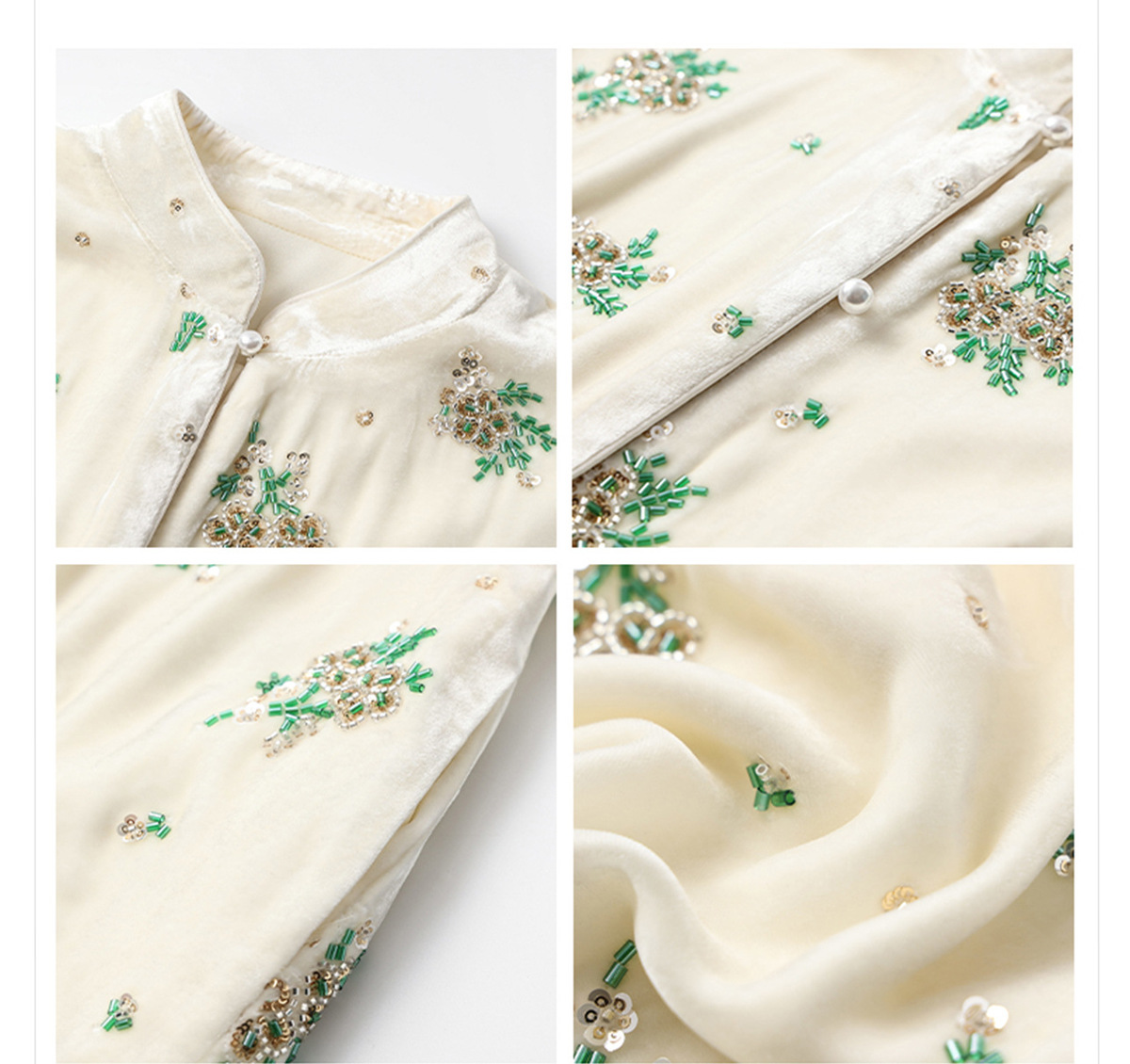 Áo sơ mi nữ lụa tơ tằm cổ đứng cài khuy kiểu cardigan thêu hoa — Dương Tây Đỏ (Giao Hàng Ngay)