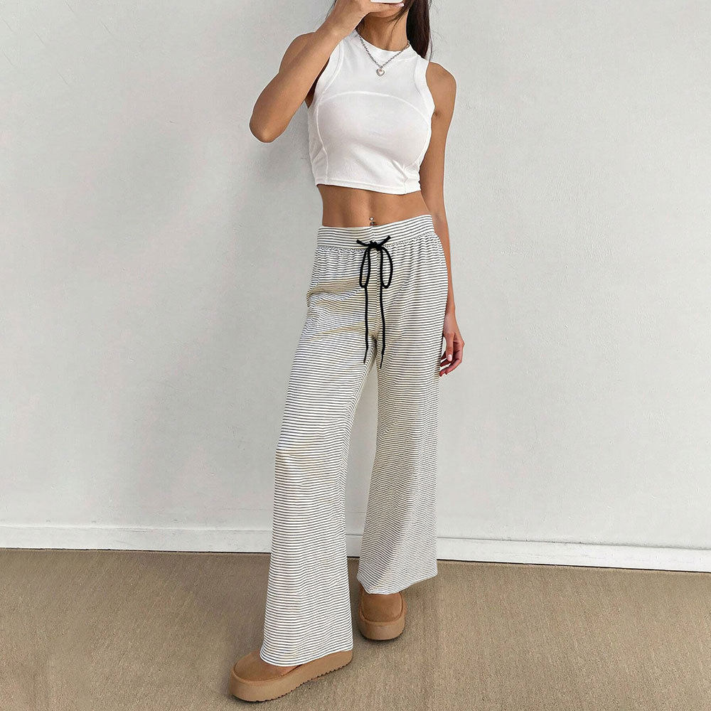 Womens Striped Print Wide Leg Trousers Comfortable Loose Fit Casual Style Ideal for Home and Leisure Wholesale