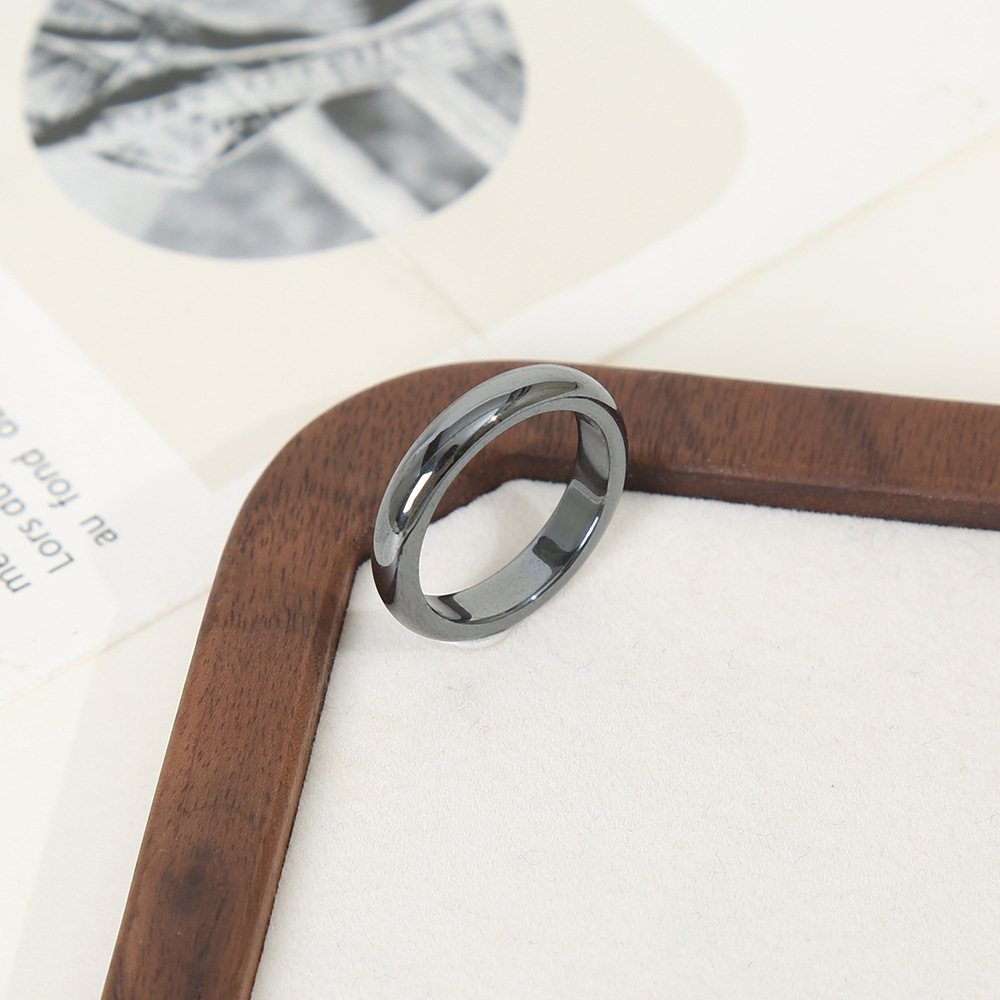 黑胆石戒指抛光对戒4T弧面戒指情侣简约饰品批发素圈指环配饰