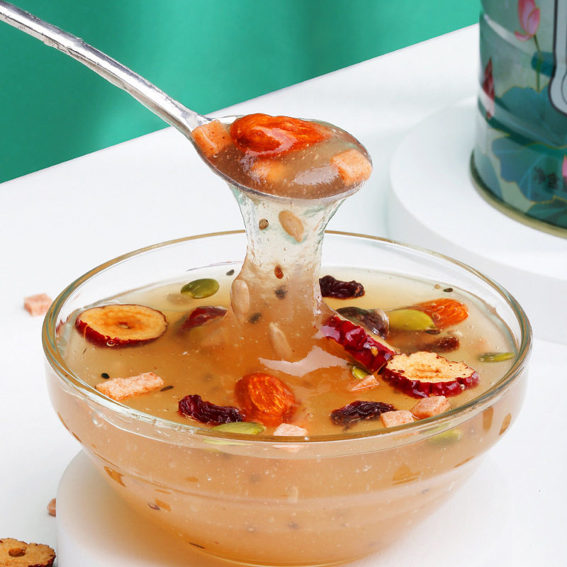 [Free Glass Bowl and Spoon] Fruit, Nuts, Lotus Root Powder Soup, Chia Seeds, Red Dates and White Fungus Breakfast Nutritious Meal