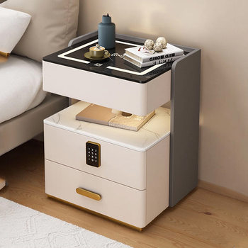 Smart Bedside Table, Simple, Modern, Light Luxury, High-End, Multi-Functional Wireless Charging Storage, Solid Wood Bedroom Bedside Cabinet
