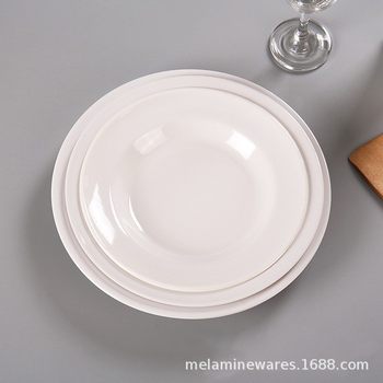 Porcelain-like melamine tableware White 8-inch 9-inch 10-inch plate hotel restaurant rural banquet banquet dish deep plate