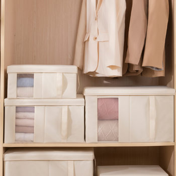 Amazon cross-border quilt storage box transparent window cotton linen bedroom quilt storage bag clothes drawer storage box