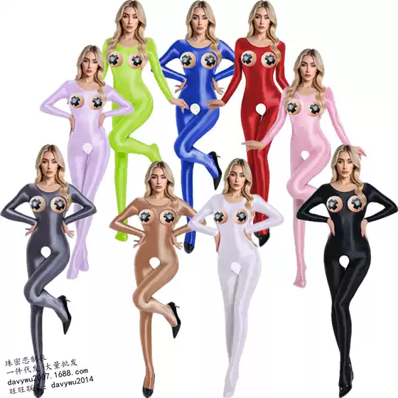 Plus-Size Sm Erotic Lingerie for Women, Glossy and Silky, Sexy and Smooth, High-Elasticity, Full-Body Open-Crotch Bodysuit
