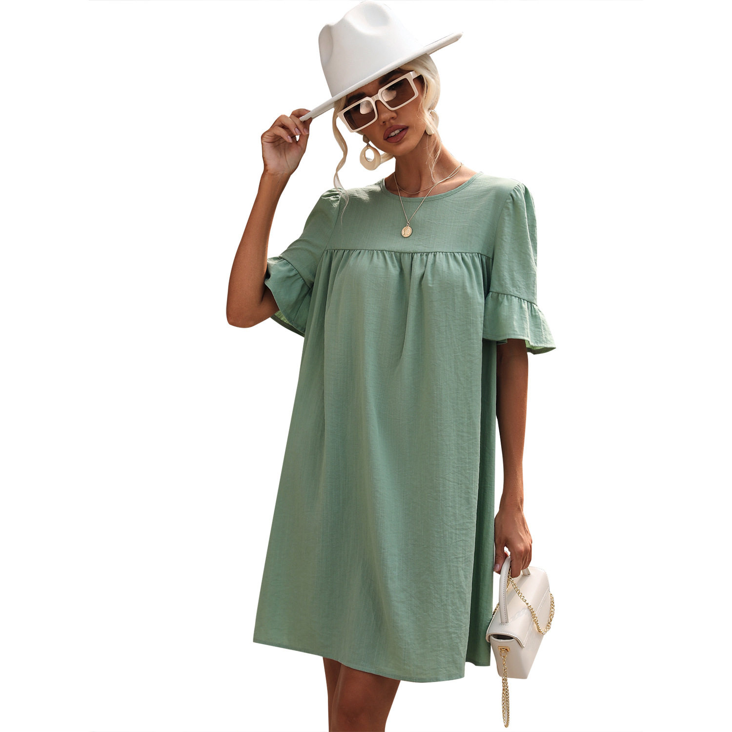 Casual Loose Fit Bell Sleeve Dress Fashionable Design European and American Style Perfect for Everyday Wear Wholesale