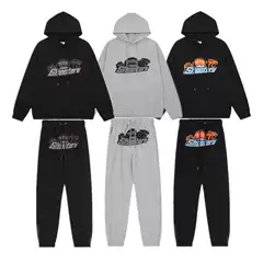 A generation of European and American Trapstar red and black tiger towel embroidery men's lovers sweater pants casual suit