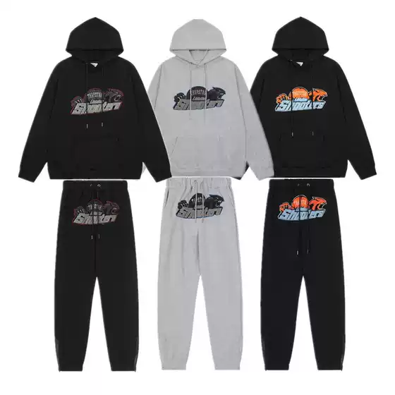 A generation of European and American Trapstar red and black tiger towel embroidery men's lovers sweater pants casual suit