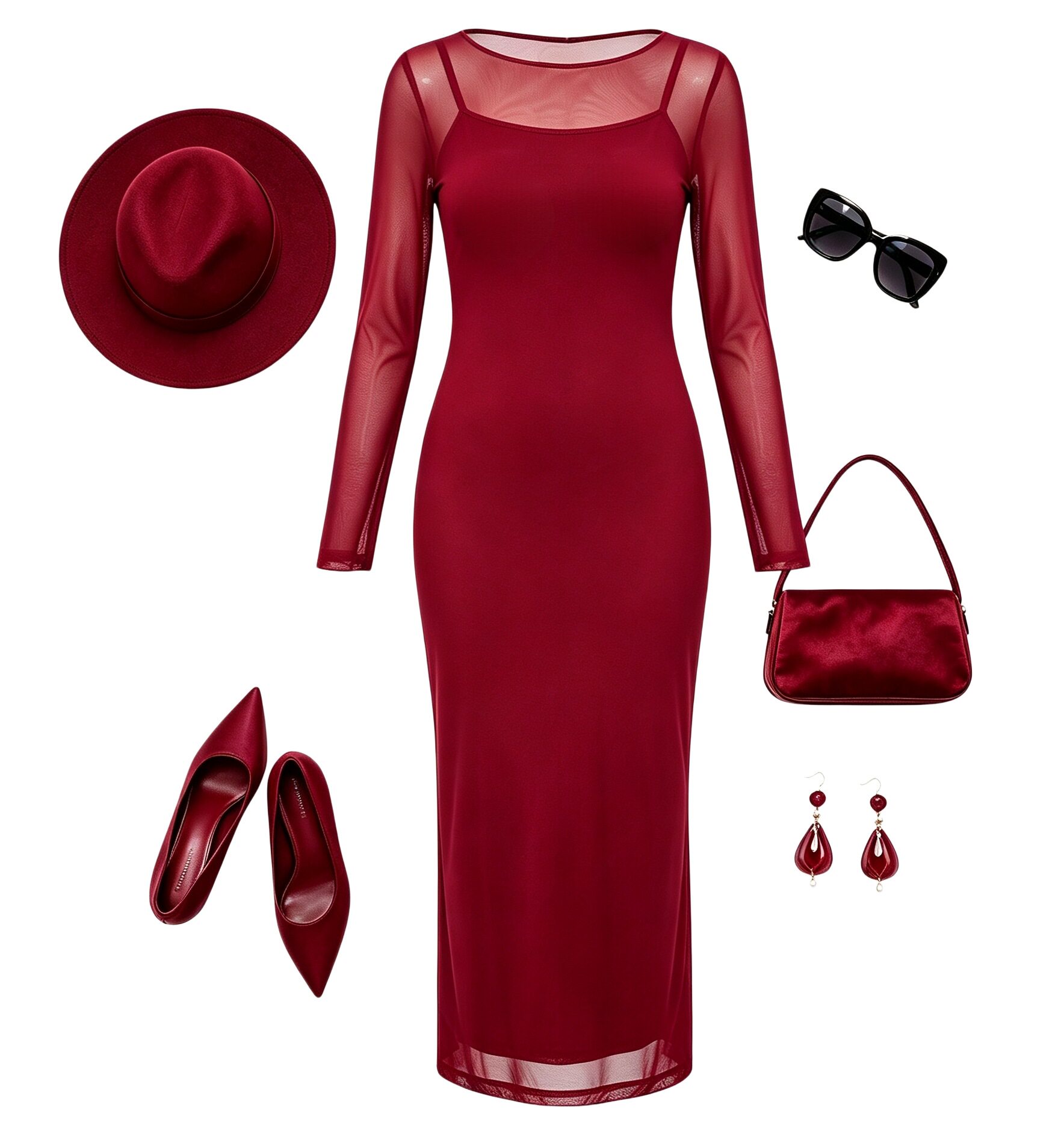 Two Piece Dress Set Off Shoulder Long Sleeve Mesh Overlay Bodycon Midi Skirt Casual or Party Wear Wholesale