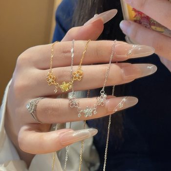 S925 Sterling Silver Sweet Sparkling Diamond Flower Pendant Necklace for Women 2025 New Hot Style High-End Exquisite Versatile Clavicle Chain