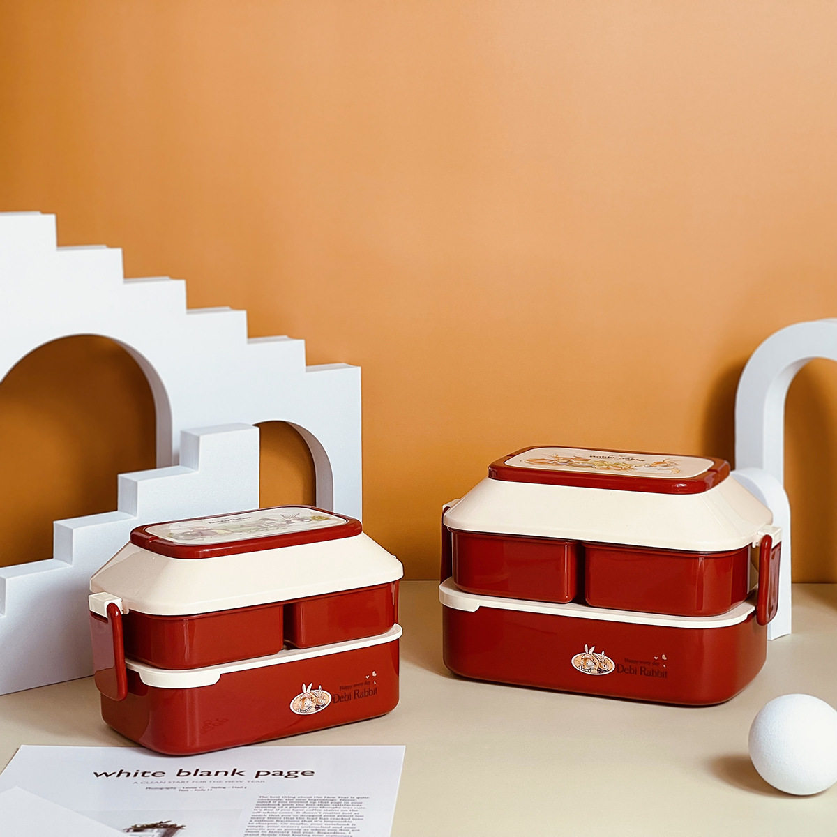 Japanese-style double-layer lunch box cute girl heart student lunch box office worker with lid microwave oven heating portable lunch box