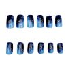 Mid-Length Manicure Stickers, Ocean Blue Fake Nail Patches, Removable 24 Pieces of Manicure, Blue Color