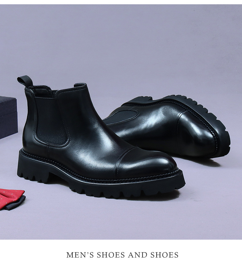 Giày boot nam cổ thấp da bò thật đế dày kiểu công sở — Màu đen, Màu cà phê