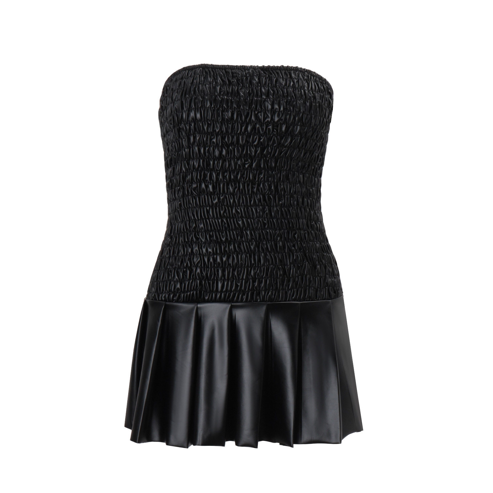 Off Shoulder Ruched PU Leather Dress Slim Fit Sexy Style Fall Perfect for Parties and Night Out Wholesale Available
