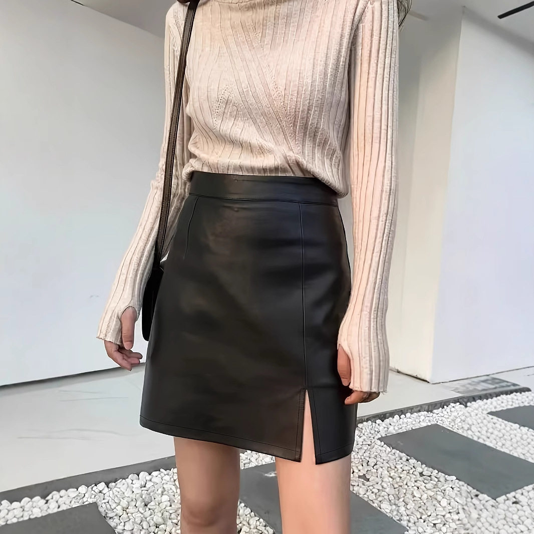 A Line PU Leather Mini Skirt Slim Fit Autumn Winter Style Trendy Design Wholesale Available low MOQ