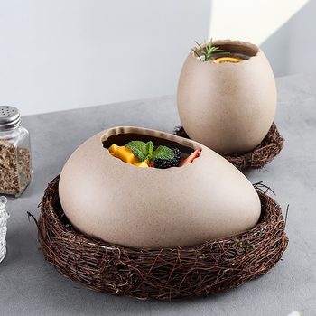 Creative Bird's Nest Decoration Dessert Bowl Egg Shell Ostrich Egg Shape Ceramic Bowl Cold Drink Barbecue Restaurant Tableware