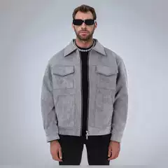 2025 Cross-Border Men's Jacket European and American Trendy Men's Jacket Deerskin Velvet Zipper Large Pocket Jacket