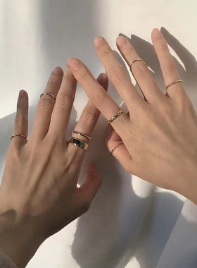 7件套戒指女时尚个性轻奢小众设计ins风潮冷淡风级欧美素圈尾戒
