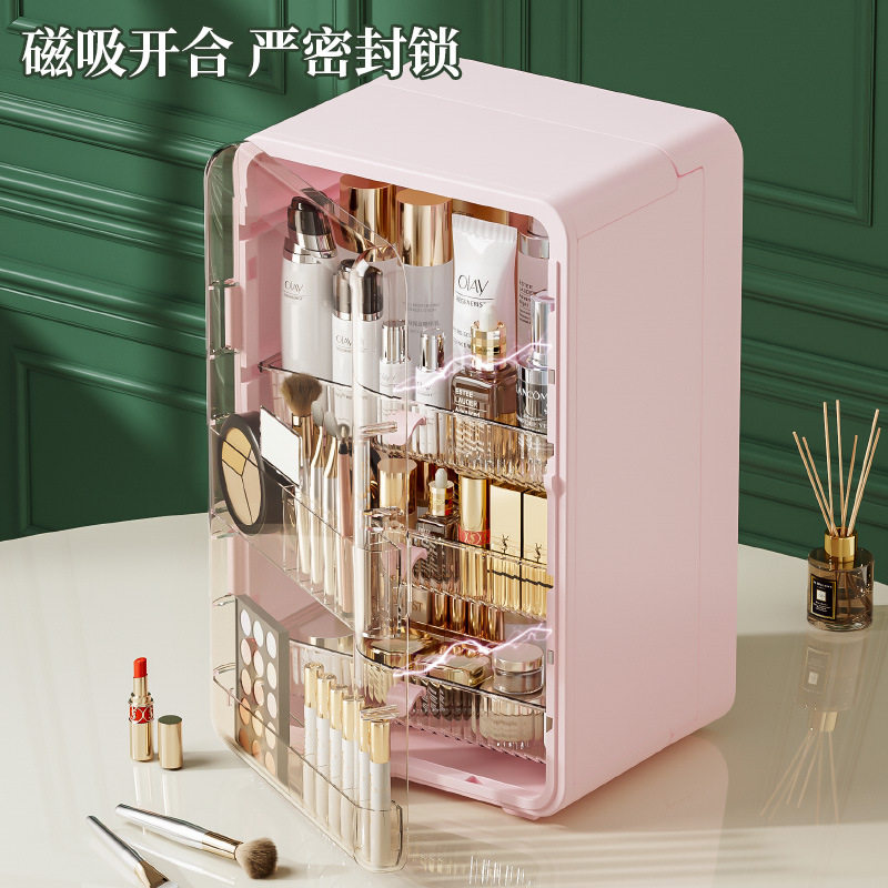 Cosmetic Storage Box Advanced Sense Large Capacity Foldable Desktop Dust-proof Skin Care Storage Rack Dressing Table Cosmetic Cabinet