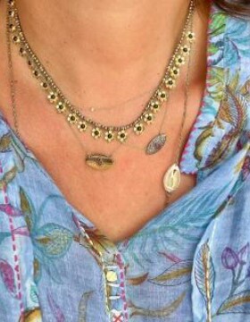 欧美ins彩色珐琅花吊坠刻面珠项链女小众花朵叠搭金矿石手链套装