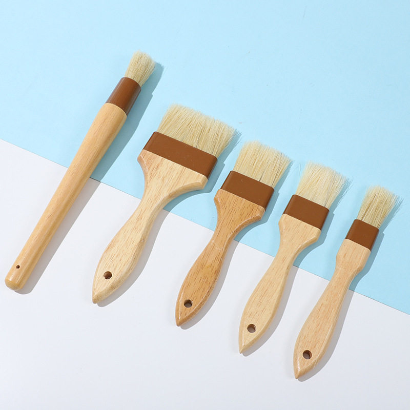 Multi-Specification Barbecue Brush for Cake and Biscuit Brush, Rubber Wood Handle Brush, Oil Brush, Baking Tool, Kitchen Brush, Oil Brush