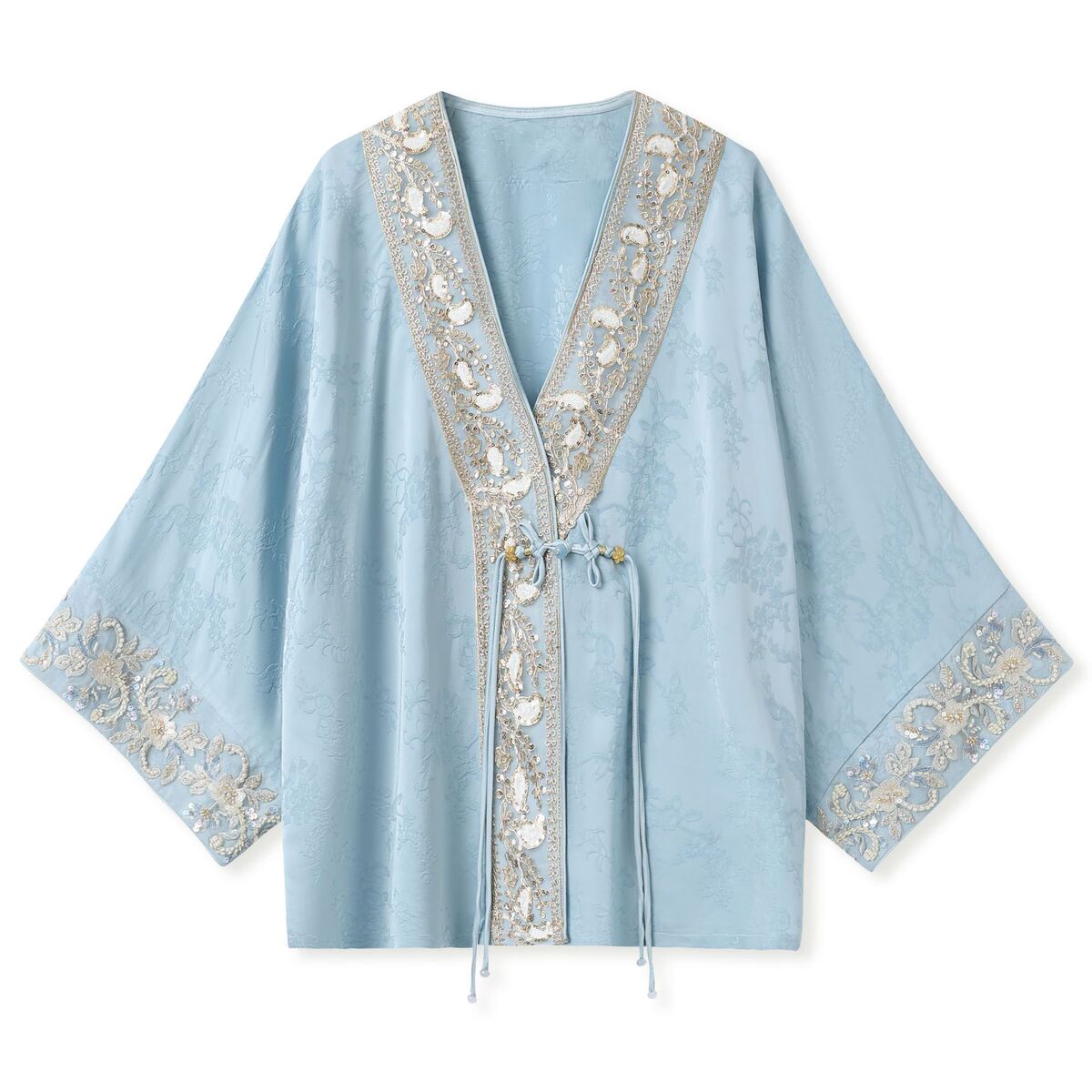 Áo khoác nữ thêu đính cườm dáng rộng cổ chữ V phong cách cổ điển — Jiyue Blue (Giao hàng trong ngày), Xanh Jiyue (giao hàng trong 7 ngày)