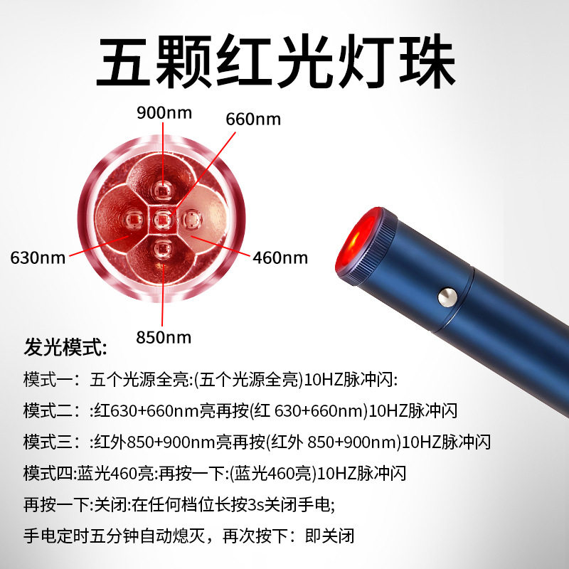 Cross-Border Direct Supply of Popular Nose and Ear Canal Soothing Lip and Oral Instrument, Blue Light Handheld Multi-Functional Red Light Flashlight