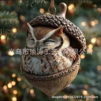 Cross-Border New Chestnut Squirrel Hedgehog Christmas Decorations Christmas Tree Pendant 2D Flat Printing Acrylic Pendant