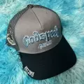 Gray black light blue embroidery