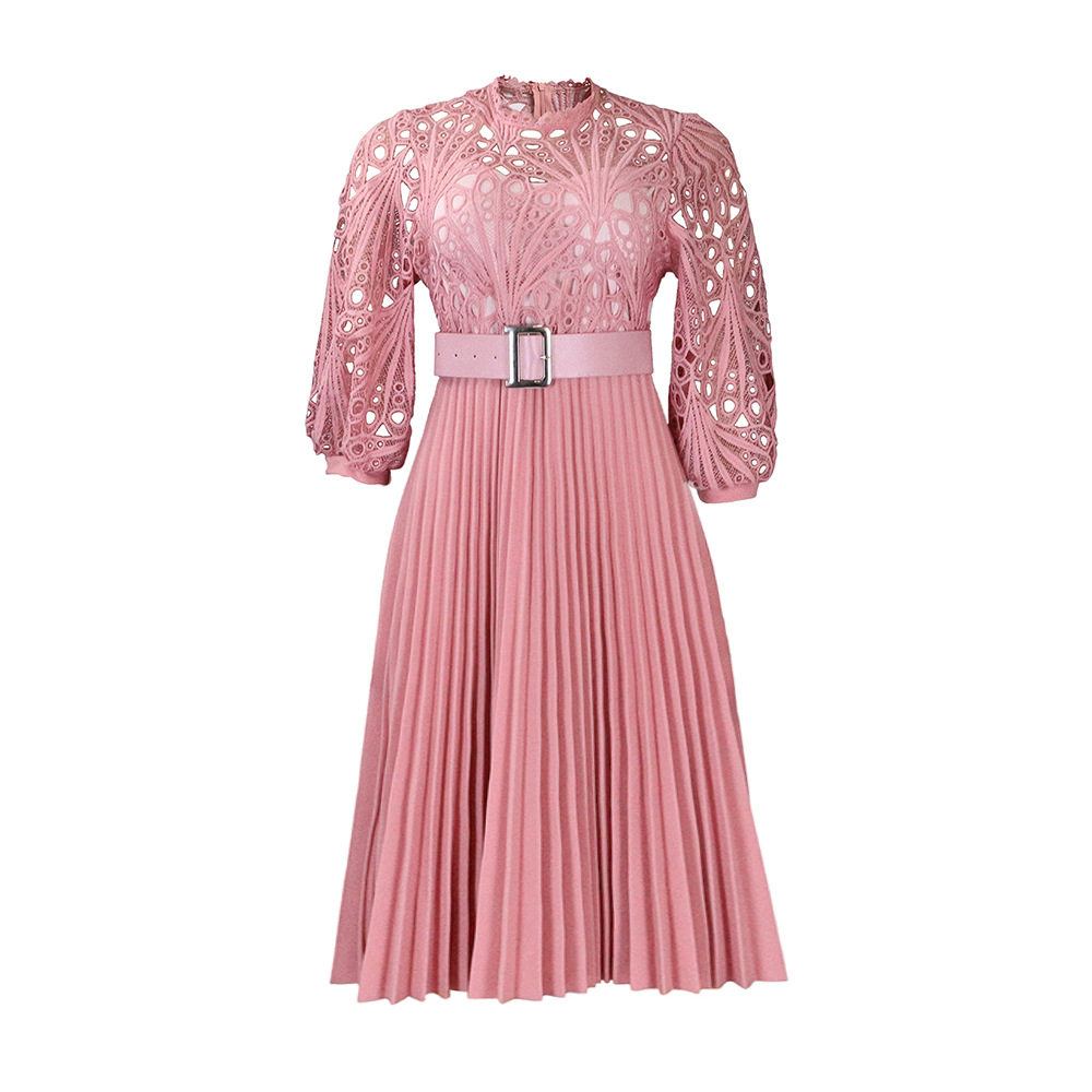 Plus Size Lace Hollow Out Pleated Dress Fashionable Elegant Sexy Perfect for Parties and Special Occasions