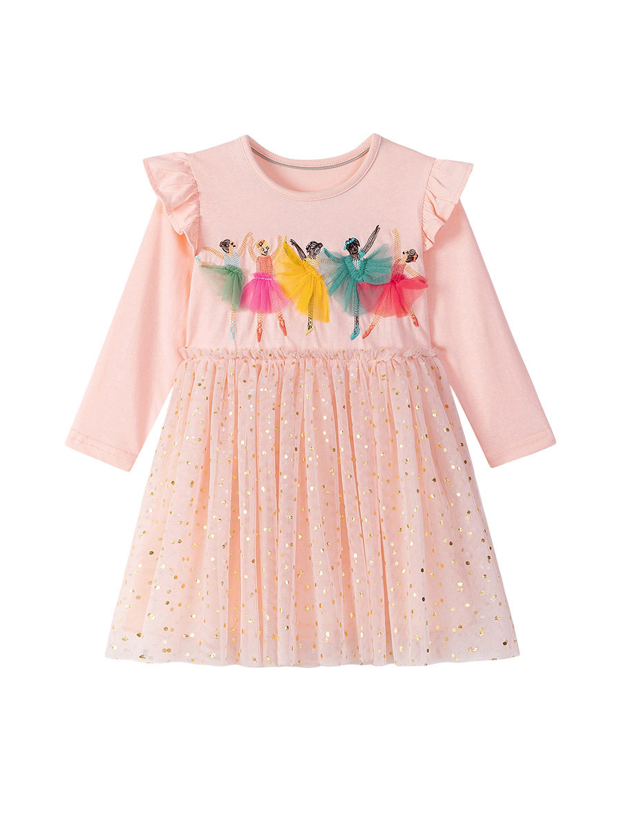 Girls' Autumn Tulle Princess Dress, Cartoon Cotton Kids' Dress
