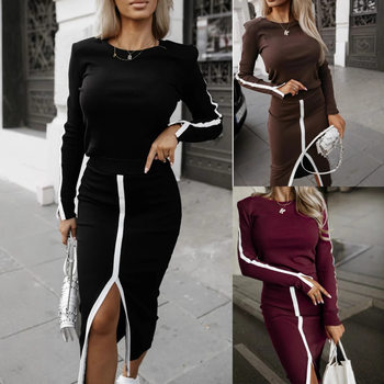 2025 Amazon Aliexpress Independent Station New Autumn and Winter European and American Long-Sleeved Two-Piece Suit Dress for Women