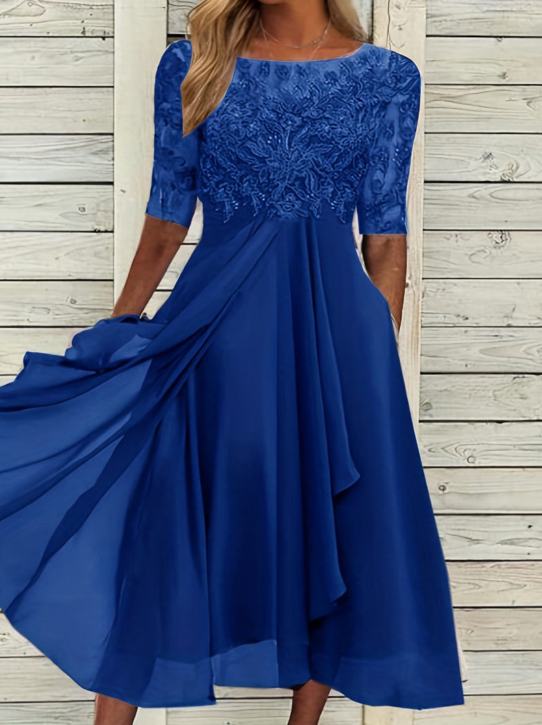 Chiffon Lace Overlay Long Dress Elegant Hollow Out Design Perfect for Bridesmaids and Evening Events Wholesale Available
