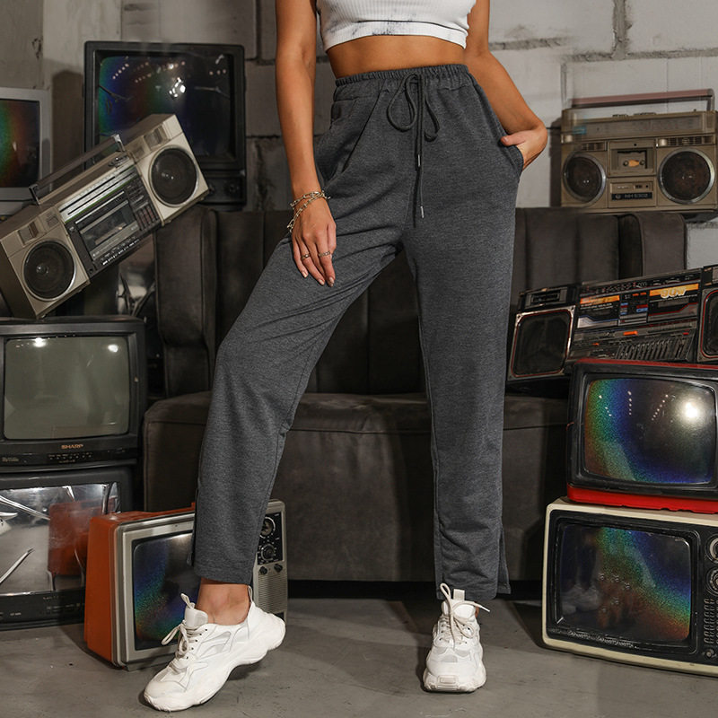 High Waisted Gray Casual Trousers Stylish Straight Leg Design Summer Wear for Everyday Use Wholesale Available