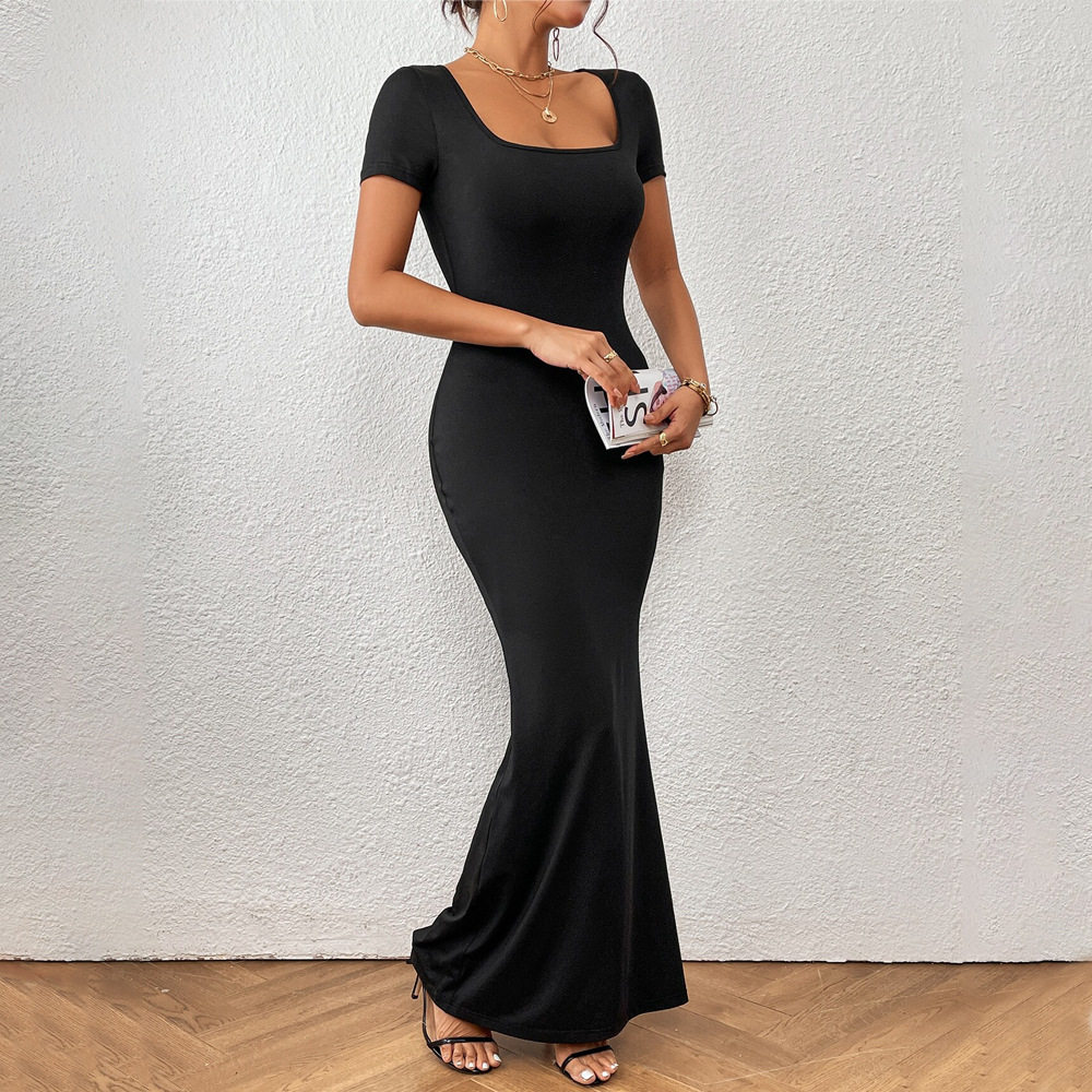 Elegant Square Neck Mermaid Maxi Dress for Women Summer Collection Slim Fit European and American Style Wholesale